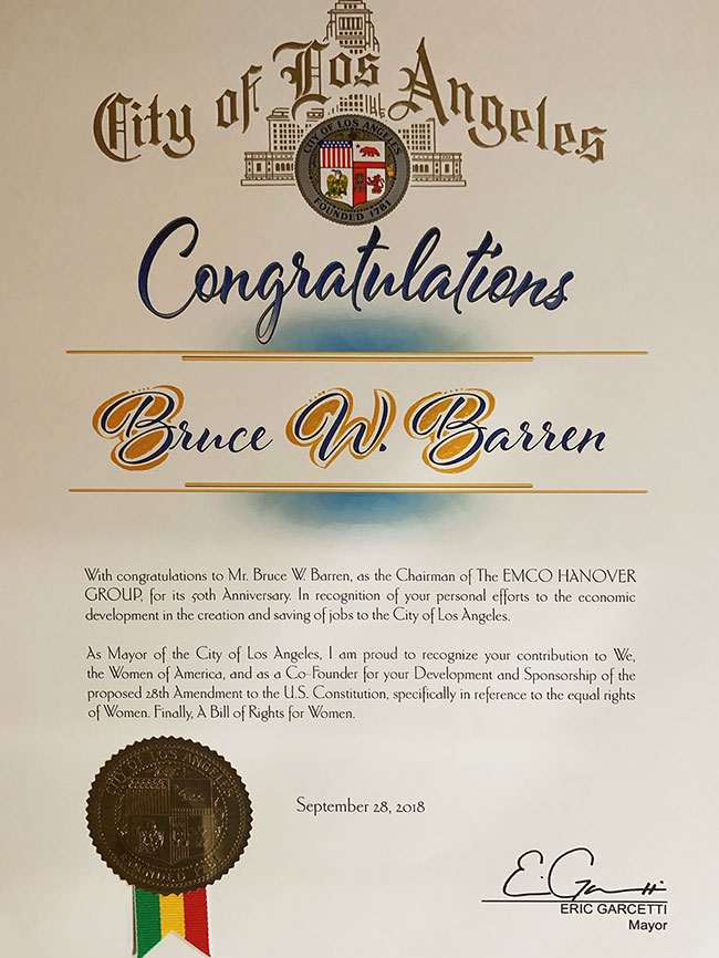 City of LA Congratulations Certificate